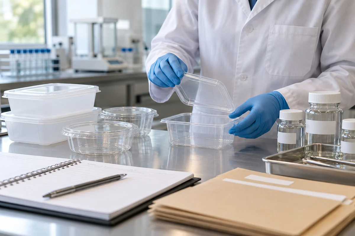 Laboratory sample preparation and evidence folders for identified PET and PP food containers