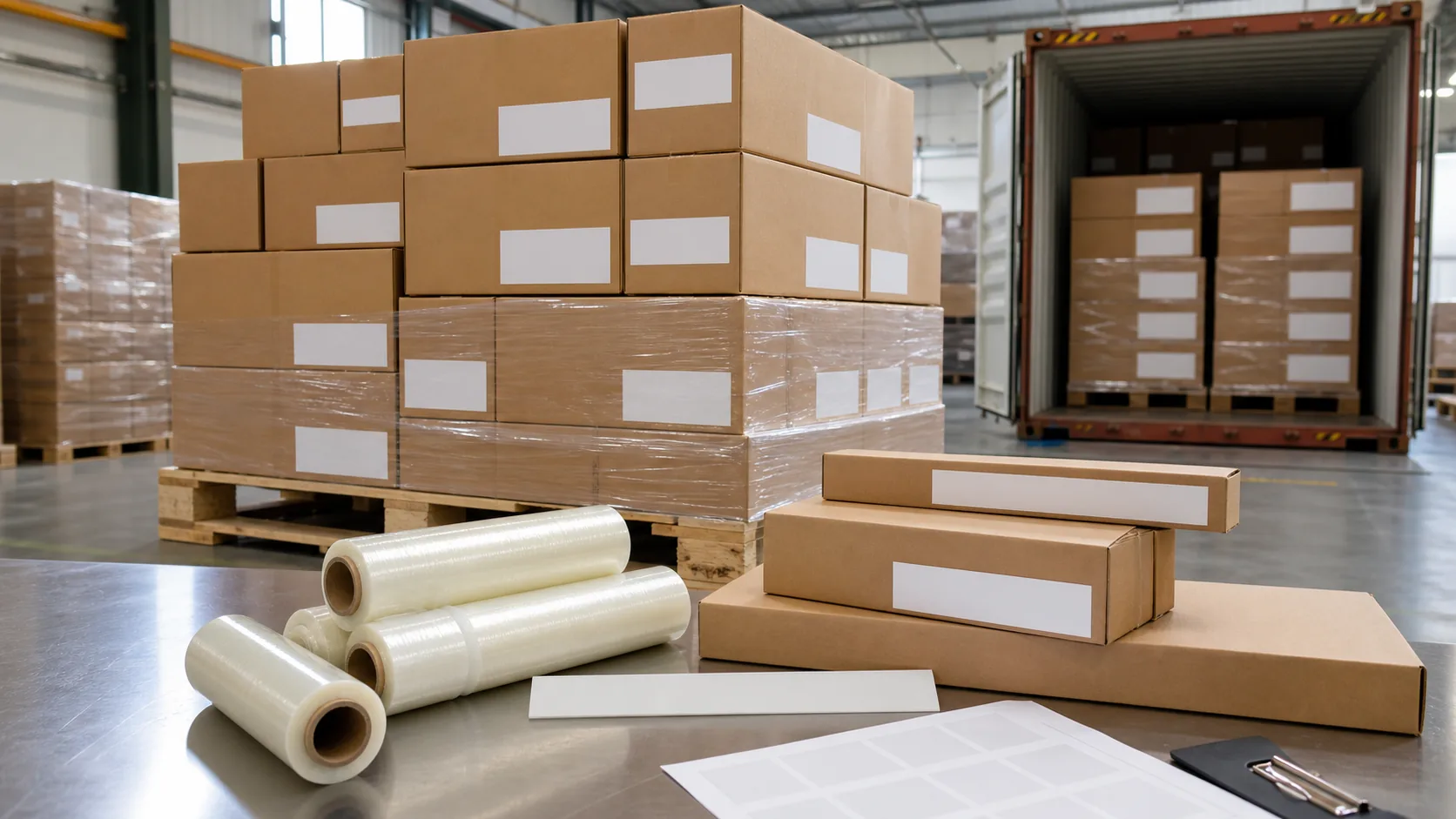 cling film mixed SKU carton labels with width length carton size pallet number loading plan and warehouse receiving sheet
