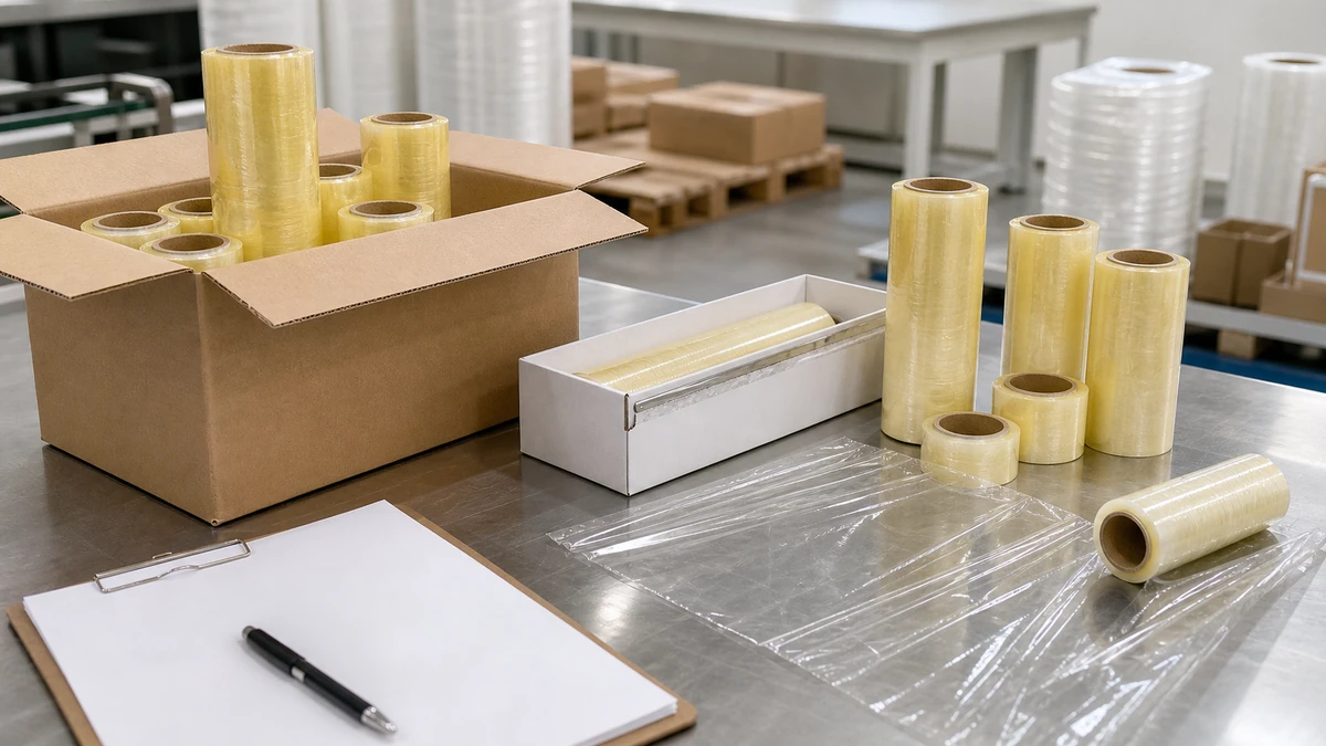 opened cling film carton samples checked for rolls cores labels and quantity