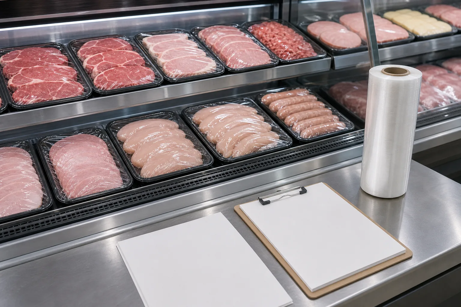 cling film for meat and deli trays in cold display with roll sample and buyer inspection checklist
