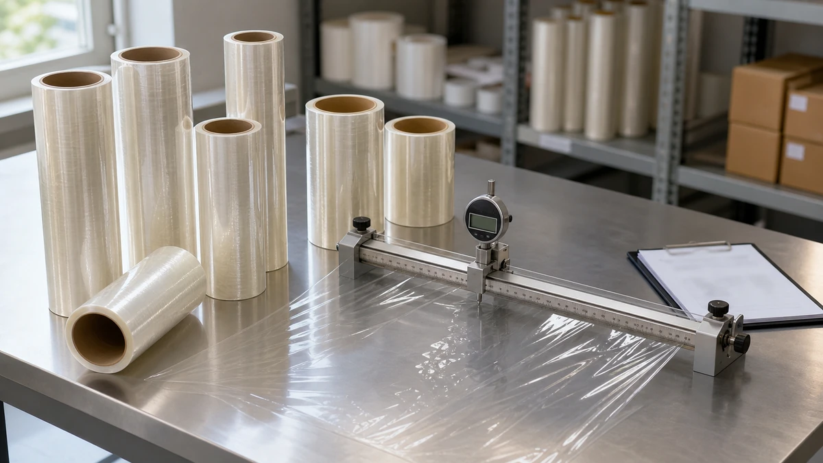 cling film thickness tolerance measurement across roll width with micrometer and QC record