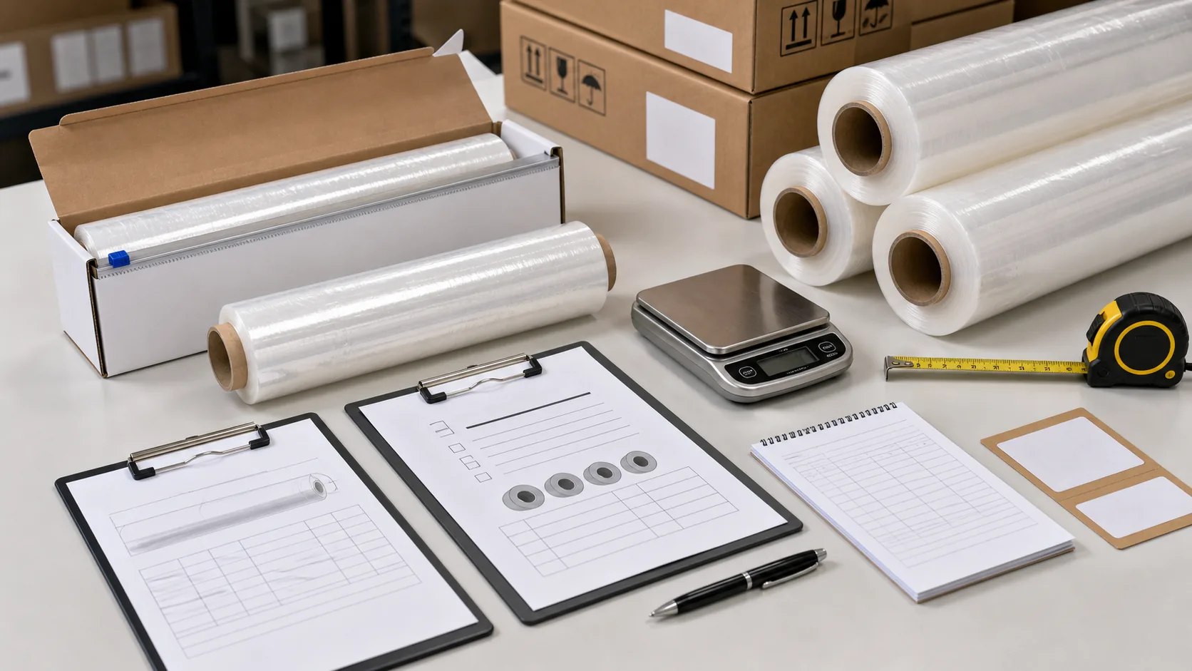 buyer comparing cling film quotes with roll weight length carton labels and specification checklist