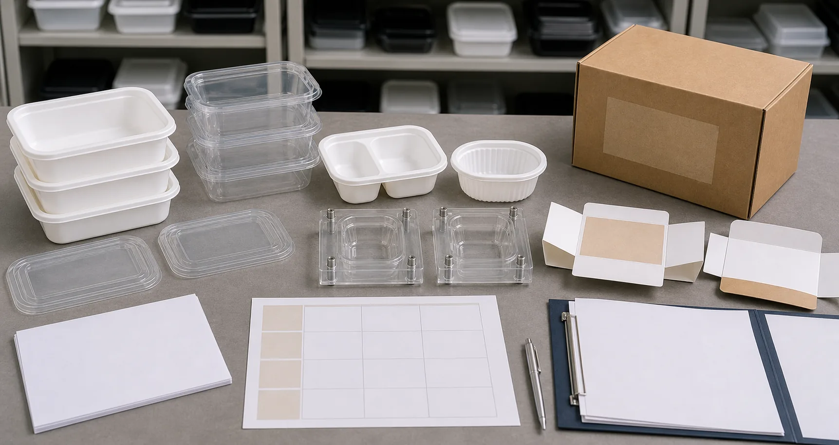 disposable food container lead time path showing sample approval mold work printing production carton packing and shipment booking