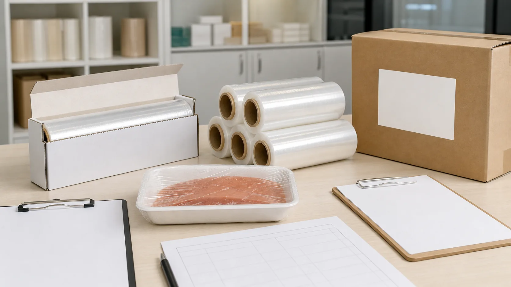 first cling film import order checklist with roll samples cutter box tray test test report carton label and buyer notes