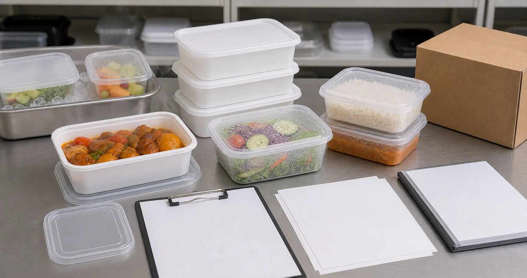 disposable food container sample approval with lid test stack test hot food cold storage carton packing and QC notes