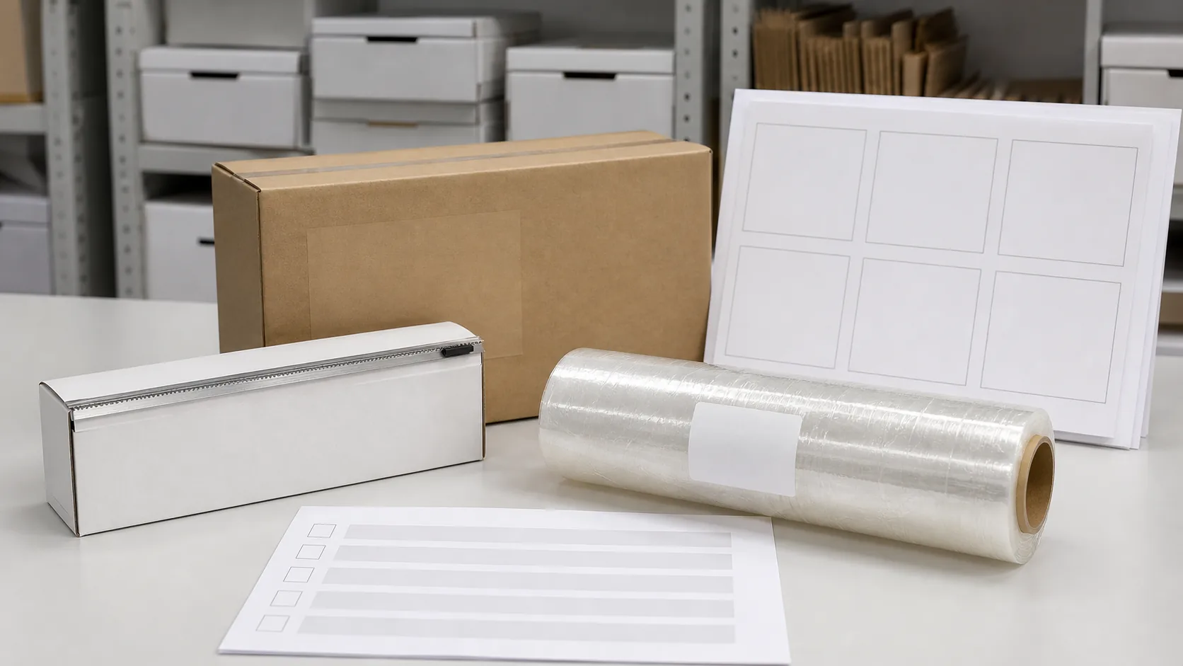 retained cling film sample with SKU label cutter box carton mark artwork version sheet and repeat order checklist
