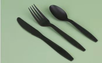 Black disposable fork and spoon