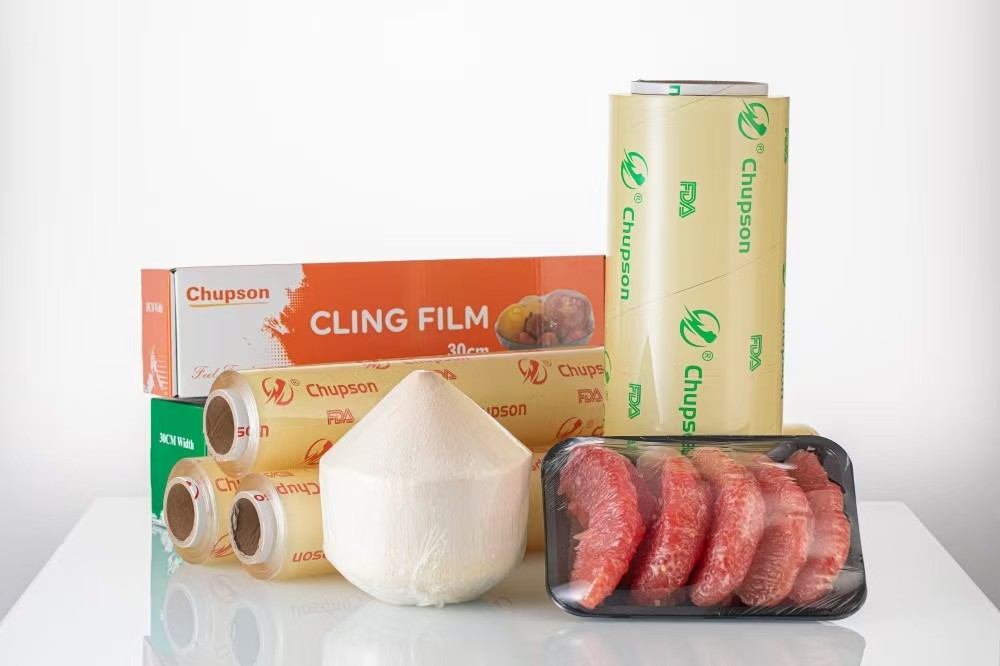Boxed cling film and a wrapped food tray