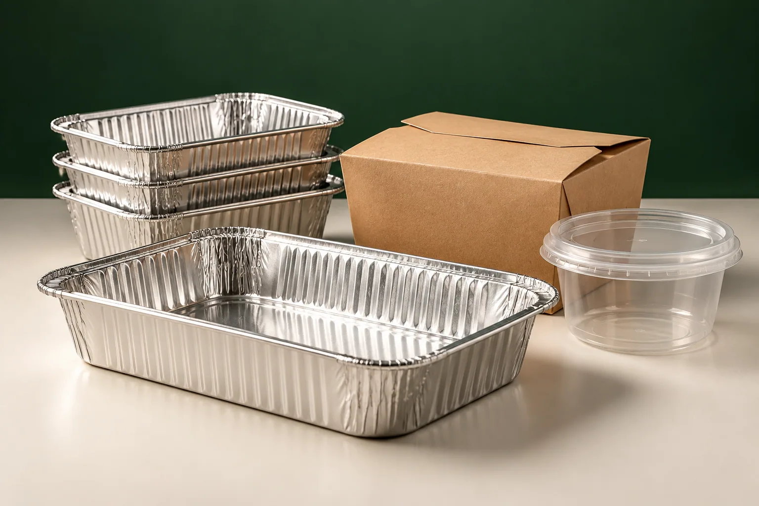 Aluminum foil, kraft and clear food containers