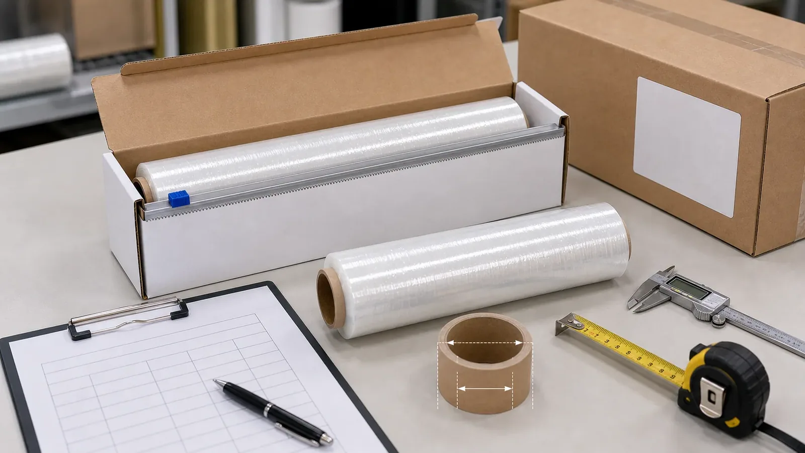 cutter box cling film roll fit check with roll diameter core size pull out opening blade area and carton label