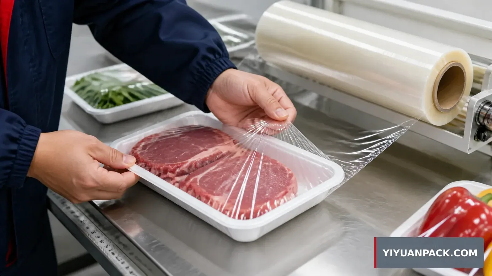 PVC fresh wrap tested on supermarket food trays for clarity cling and tray edge fit
