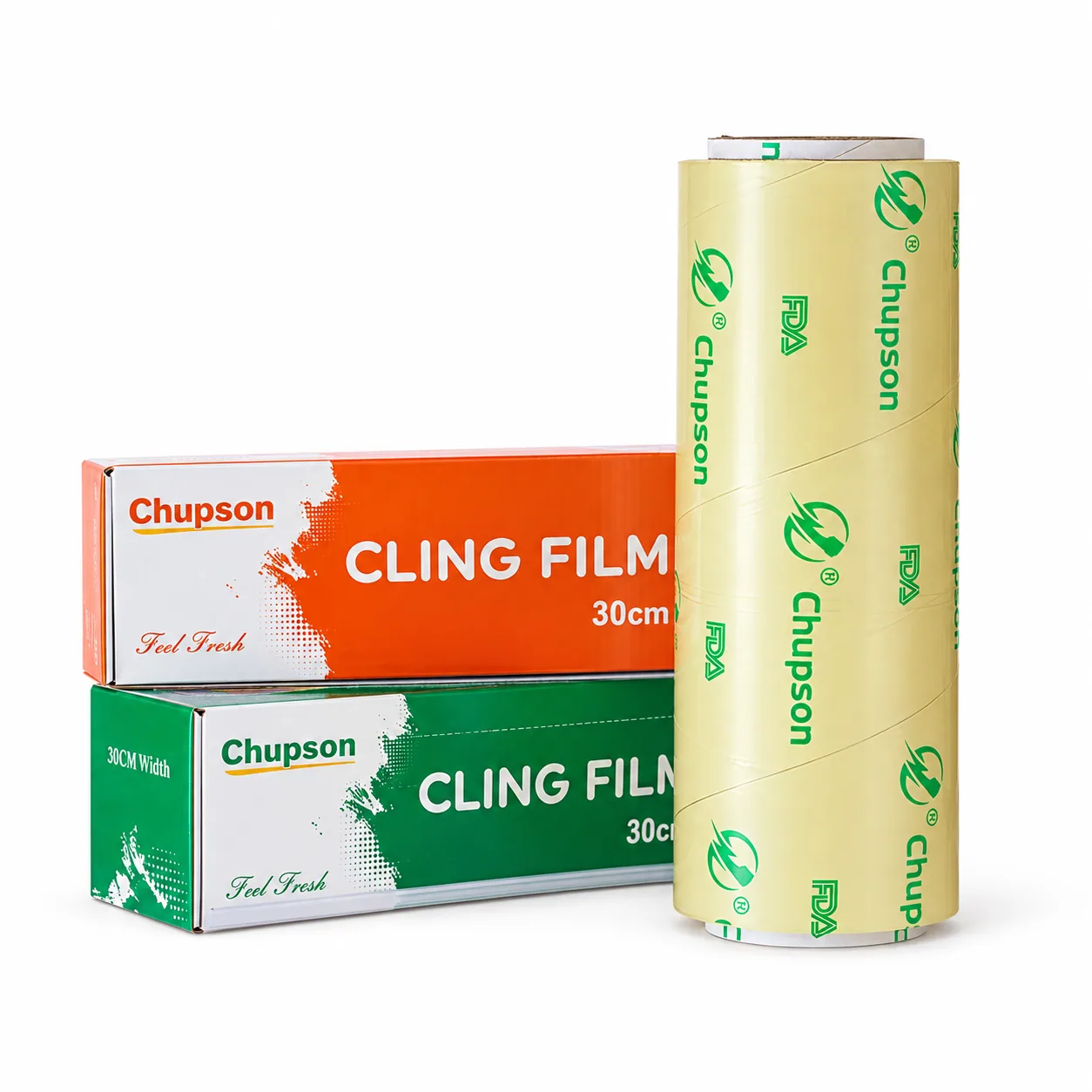 Cling film roll and retail box packaging examples